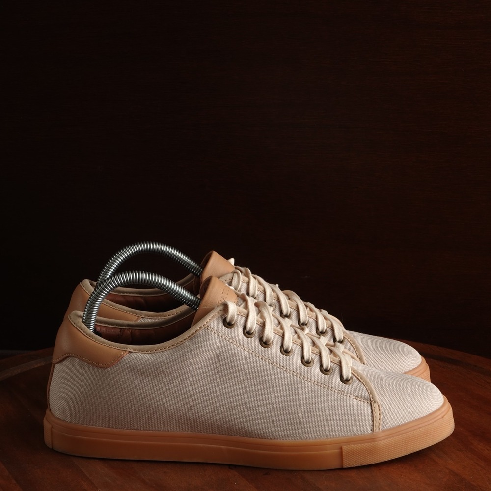 Patina Sneakers Mens SZ 8.5 Beige Portland Leather Canvas Lifestyle Modern Shoes